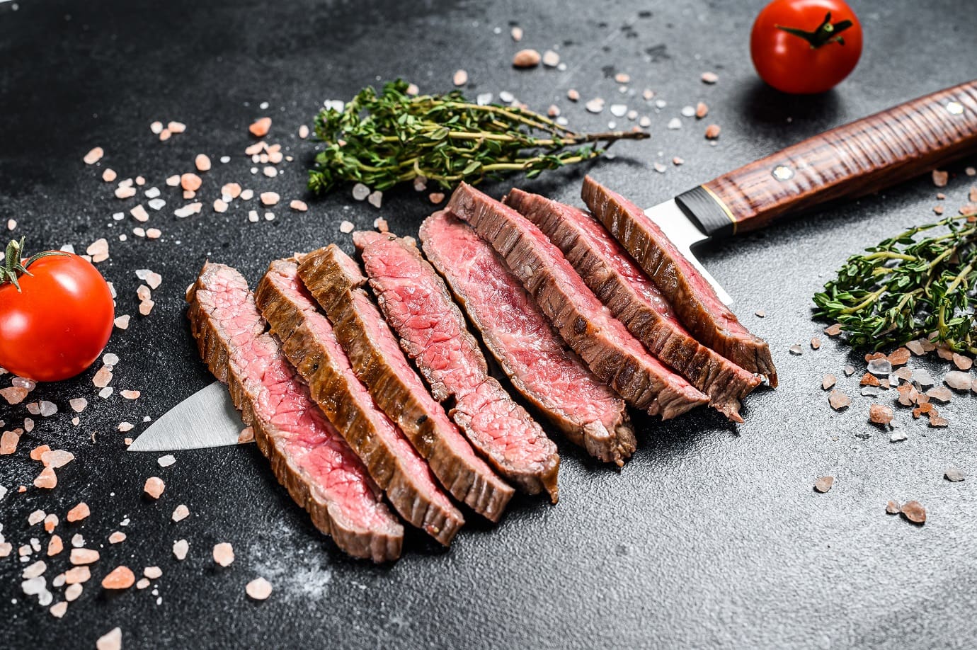 Grilled-and-sliced-flat-iron-rare-steak